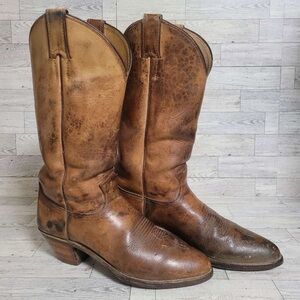 Men's Vintage Justin Western Brown Leather Riding Cowboy Boots Size 8 USA Made
